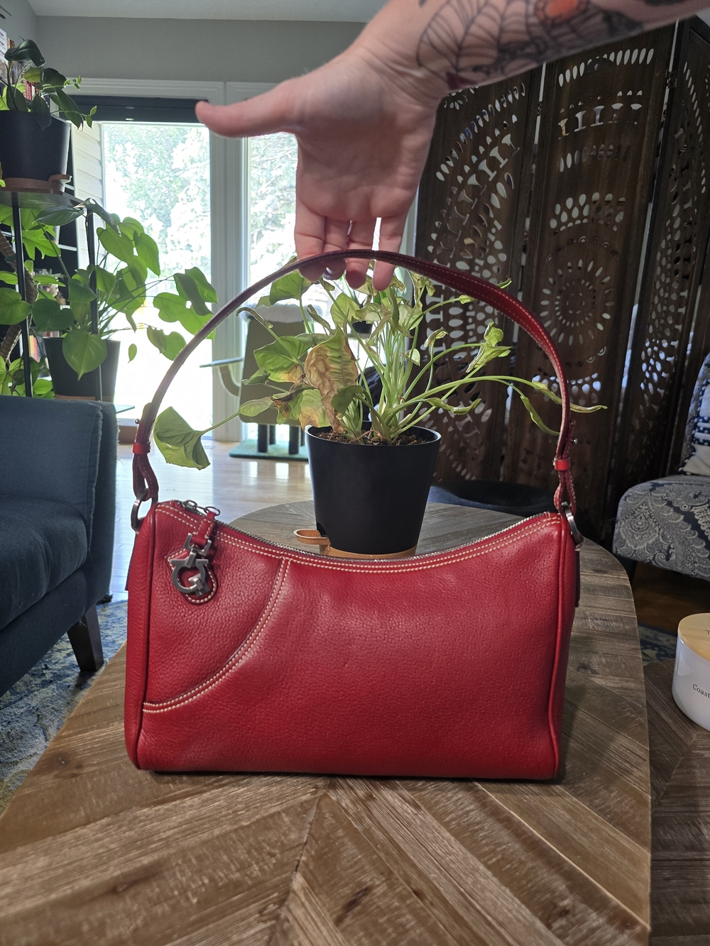 Salvatore Ferragamo Vintage Red Pebbled Leather Hobo Shoulder Bag